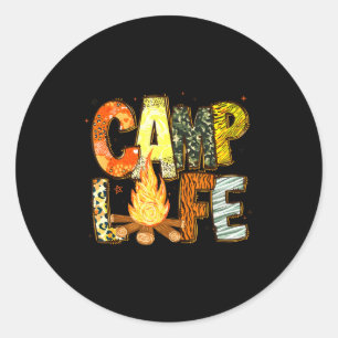 Sticker Rond Vie de camp d'été rétro aventure familiale camping