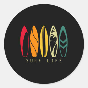 Sticker Rond Vie de surfeur Surf vintage Planche de surf rétro