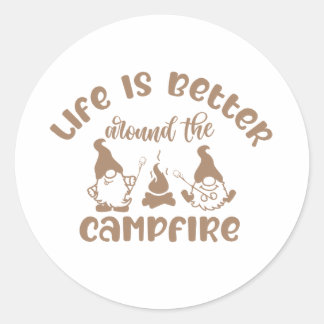 Sticker Rond Vie, mieux, feu de camp, camping, extérieur, natur