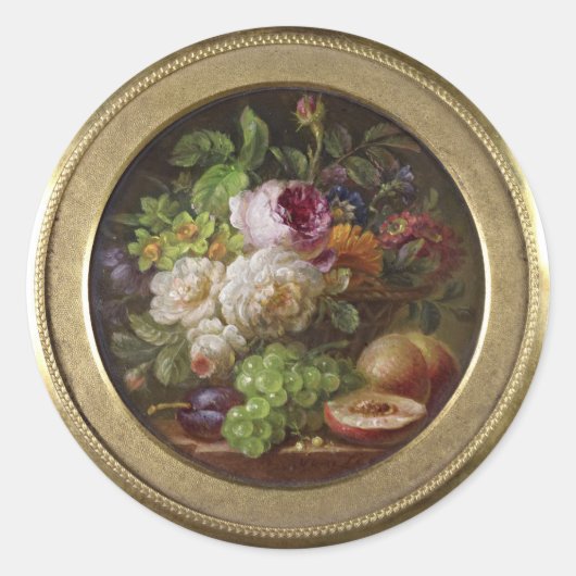 Sticker Rond Vie morte avec Fleurs et Fruits, art (Devant)