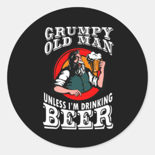 Sticker Rond Vieil homme grincheux à moins que bière Im potab