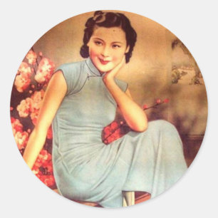 Sticker Rond vieille femme de Changhaï d'affiche chinoise