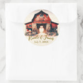 Sticker Rond Vieille Grange Rouge Mariage Campagnard Rustique (Sac)