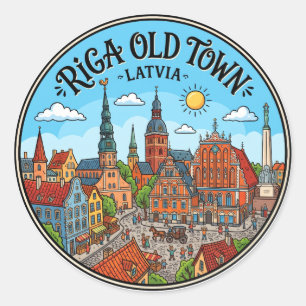 Sticker Rond Vieille ville de Riga Lettonie