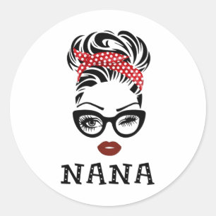 Sticker Rond Vielle Dame Face Bow Byndana Gles Wink Eye Fall Fe