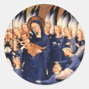 STICKER ROND VIERGE AVEC ENFANT, ANGELS, NOËL JOIE LA PAIX AMOU