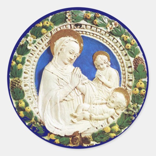 Sticker Rond VIERGE AVEC ENFANT, Couronne de Noël Florale (Devant)