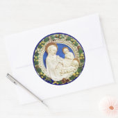 Sticker Rond VIERGE AVEC ENFANT, Couronne de Noël Florale (Enveloppe)
