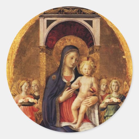 STICKER ROND VIERGE AVEC ENFANT ET ANGELS (Devant)