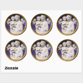 Sticker Rond VIERGE AVEC ENFANT ET ANGELS, Noël Blanc Bleu (Feuille)