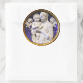 Sticker Rond VIERGE AVEC ENFANT ET ANGELS, Noël Blanc Bleu (Sac)