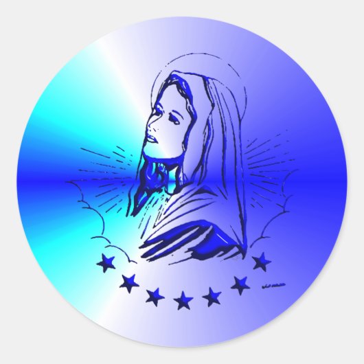 Sticker Rond Vierge Bleue Marie - Mère de Dieu (Devant)