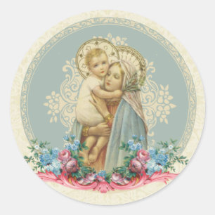 Sticker Rond Vierge catholique Marie Jésus Vintage religieux