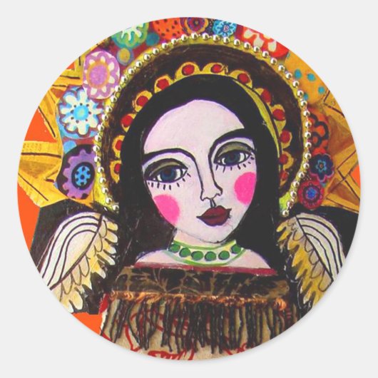 Sticker Rond Vierge de Guadalupe par Heather Galler (Devant)