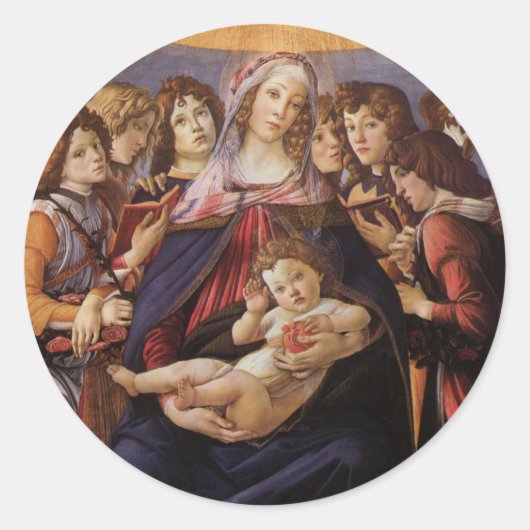 Sticker Rond Vierge et enfant aux anges par Sandro Botticelli (Devant)