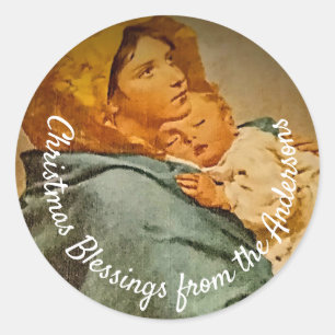 Sticker Rond Vierge et enfant personnalisé