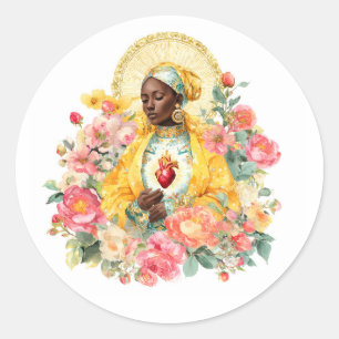 Sticker Rond Vierge Marie Art Floral Religieux Notre Dame de Gr