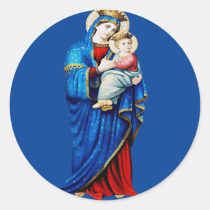 Sticker Rond Vierge Marie avec bébé Jésus