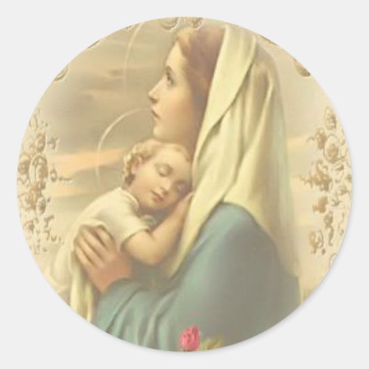 Sticker Rond Vierge Marie béni avec l'enfant Jésus (Devant)