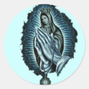 Sticker Rond Vierge Marie béni par prière pourpre