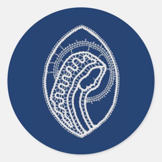 Sticker Rond Vierge Marie, dentelle blanche, bleu marine (Devant)