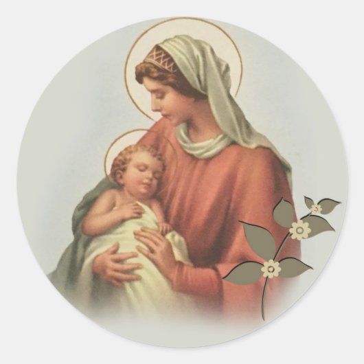 Sticker Rond Vierge Marie et bébé Jésus (Devant)