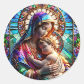 Sticker Rond Vierge Marie et Bébé Jésus Vitrail (Devant)