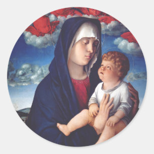 Sticker Rond Vierge Marie et Enfant Art Religieux Classique