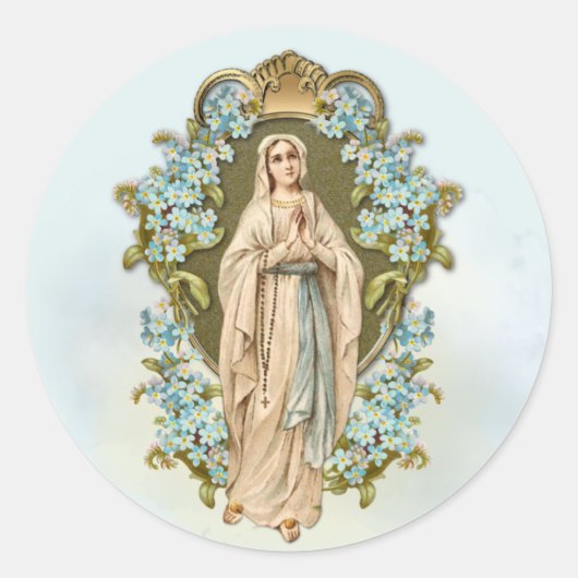 Sticker Rond Vierge Marie Florale Dame religieuse de Lourdes (Devant)