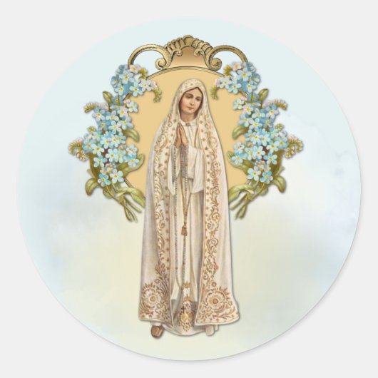 Sticker Rond Vierge Marie Florale Religieuse Dame De Fatima (Devant)