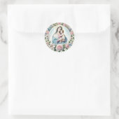 Sticker Rond Vierge Marie Jésus rose Roses catholiques (Sac)