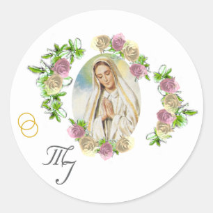 Sticker Rond Vierge Marie Mariage monogramme