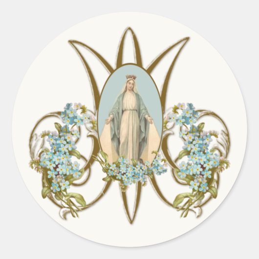 Sticker Rond Vierge Marie Religieuse Élégante Grâce Florale (Devant)