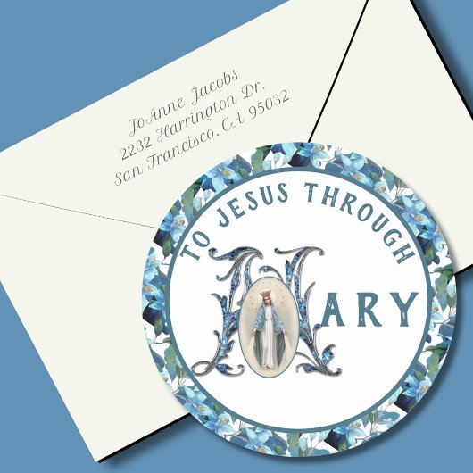 Sticker Rond Vierge Marie Religieux catholique Jésus Croix clas