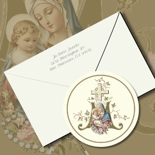 Sticker Rond Vierge religieuse Marie Croix mariale Jésus