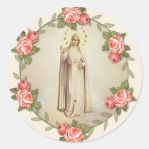 Sticker Rond Vierge religieuse Mary Fatima Roses roses roses