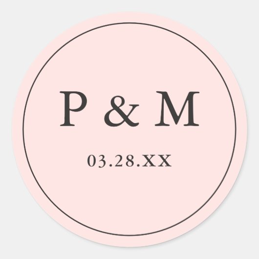 Sticker Rond Vierge rose Date de sauvegarde Monogramme Mariage  (Devant)