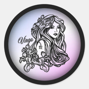 Sticker Rond Vierge Vierge Zodiaque Violet