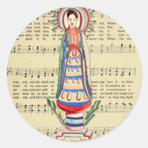 Sticker Rond Vierge vintage Marie Notre-Dame de la Lumière art 