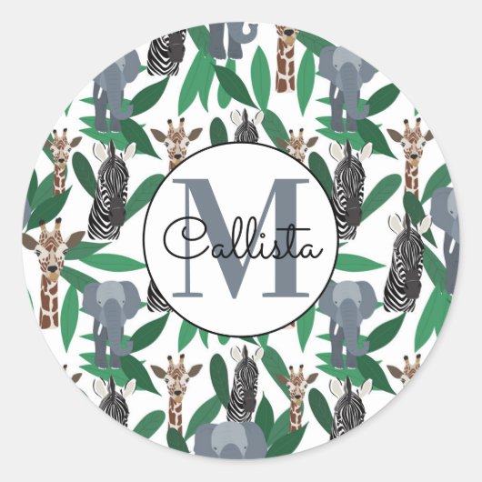 Sticker Rond Vierge Zebra Elephant Giraffe Safari Animals (Devant)