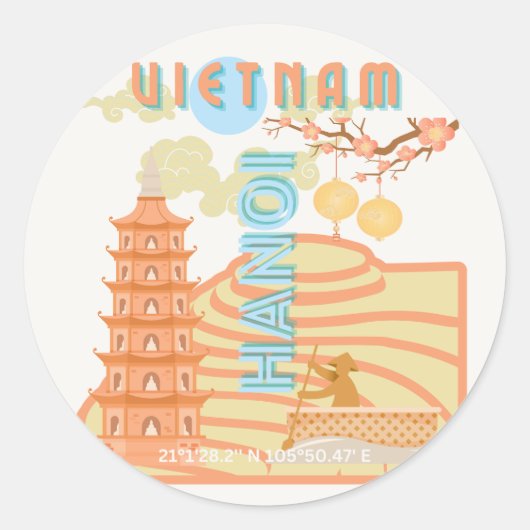 Sticker Rond Vietnam Travel Art (Devant)