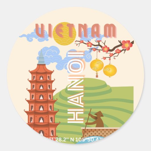 Sticker Rond Vietnam Travel Art (Devant)