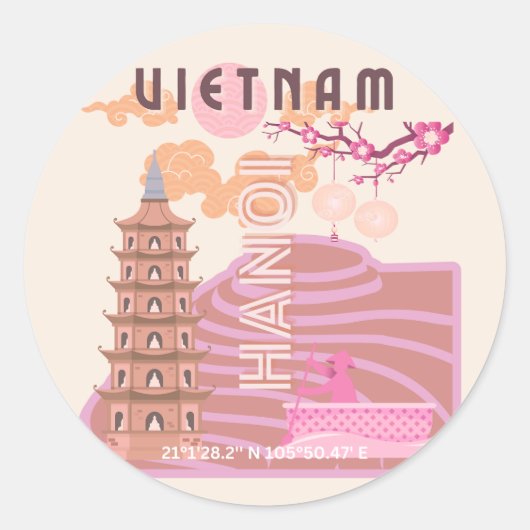 Sticker Rond Vietnam Travel Art, Retro (Devant)
