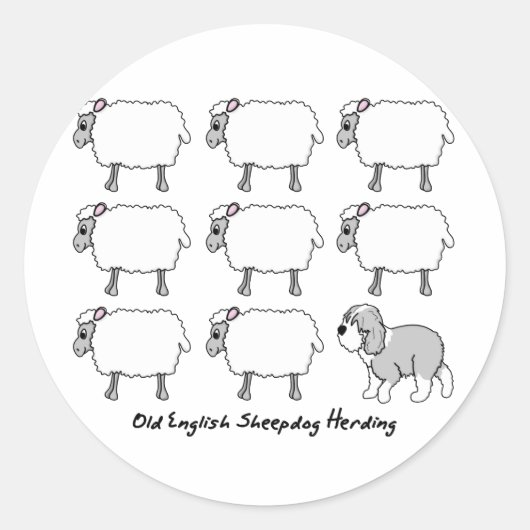 Sticker Rond Vieux anglais Sheepdog Herding Sheep (Devant)