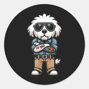 Sticker Rond Vieux anglais Sheepdog I Love Papa Funny Chien Tat