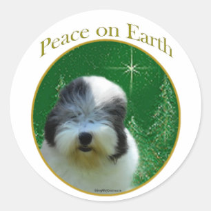 Sticker Rond Vieux anglais Sheepdog Peace