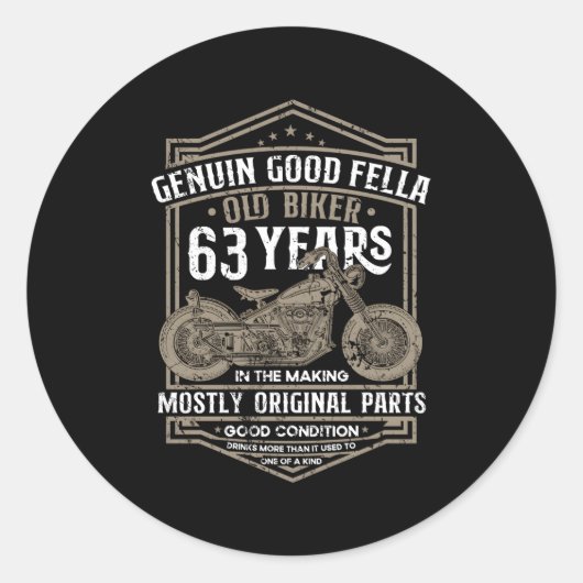 Sticker Rond Vieux Biker 63 Ans Dans La Fabriquée 63E Biker (Devant)