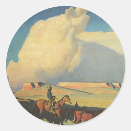 Sticker Rond Vieux Cowboys, Open Range par Maynard Dixon (Devant)