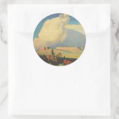 Sticker Rond Vieux Cowboys, Open Range par Maynard Dixon (Sac)