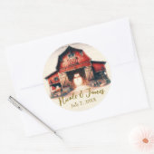 Sticker Rond Vieux Grenier Rouge Mariage Campagnard Rustique (Enveloppe)
